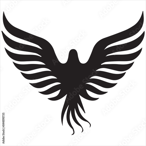 A silhouette black and white eagle flying with its wings spread