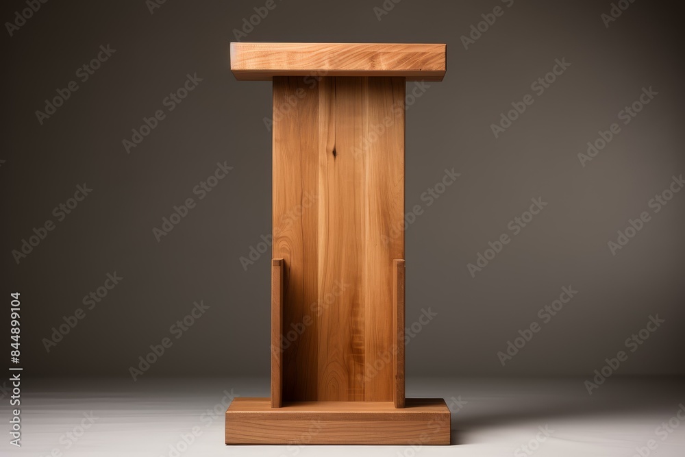 High-quality image showcasing a sleek, empty wooden podium with a subtle shadow High-quality image showcasing a sleek, empty wooden podium with a subtle shadow