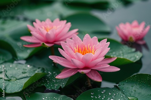 Pink Lotus Flower Or Water Lily Floating On The Water