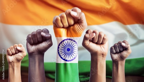 Raised Fists with Indian Flag - Celebration of Unity and Rights