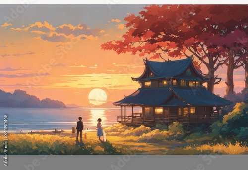 character illustrations of a married couple in anime and cartoon style.