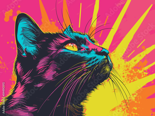 Black Cat Pop Art Vector Flat Illustration