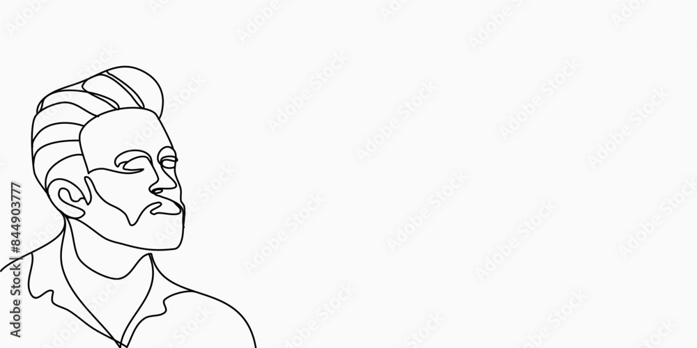 Vector one line art of bearded man portrait. Handsome Hairstyle. Fashionable men's style. Vector one line art of bearded man portrait. Handsome Hairstyle. Fashionable men's style.
