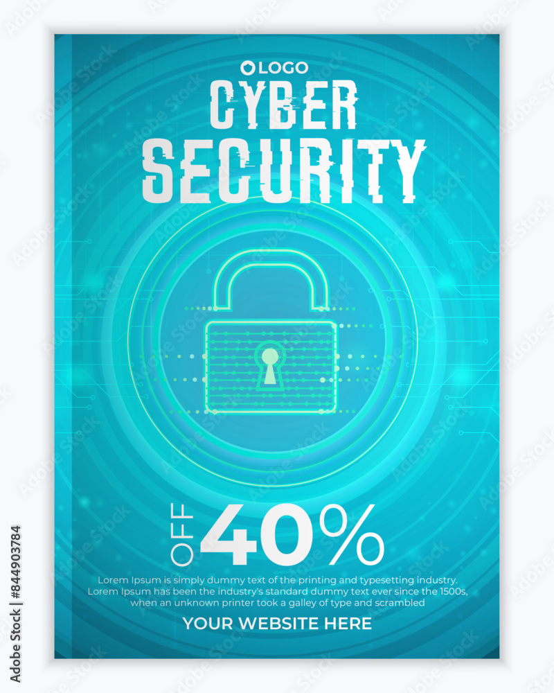 Naklejka premium Cyber security modern book cover or flyer template, Cybersecurity Information safety booklet design or flyer