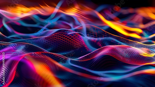 a mesmerizing 8K image capturing the dynamic energy of an abstract, colorful dance floor from a unique perspective, immersing viewers in a vibrant world of movement and rhythm. Realistic HD #844905301