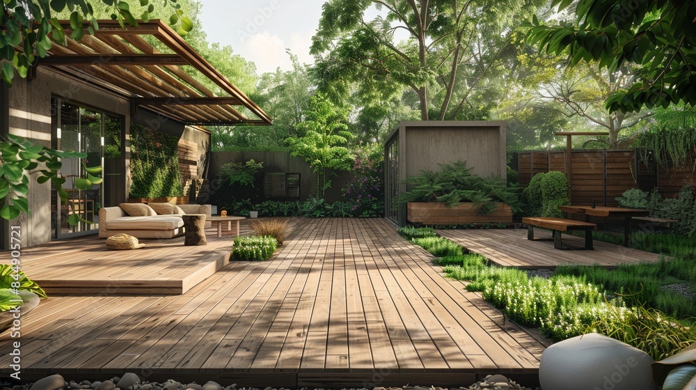 Deck building flat design front view outdoor deck 3D render Tetradic ...