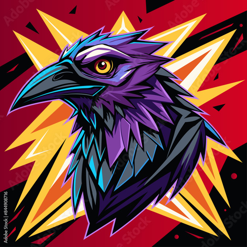 Stylized raven head vector, colorful, mascot