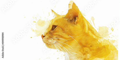 A watercolor illustration of a yellow cat isolated on a white background