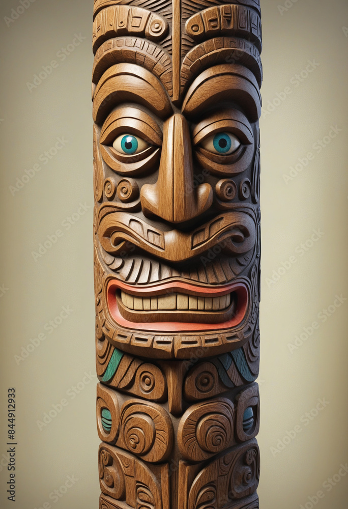 A modern generative AI creates a classic wooden totem pole sculpture, blending traditional native art with contemporary design, perfect for interior decor in any home or architecture setting A modern generative AI creates a classic wooden totem pole sculpture, blending traditional native art with contemporary design, perfect for interior decor in any home or architecture setting