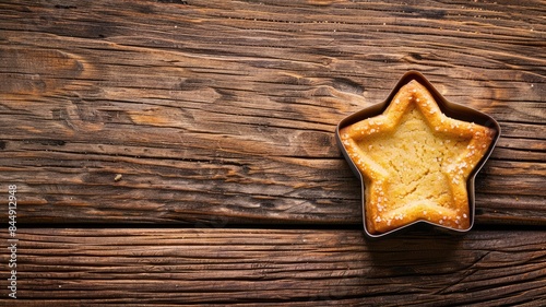 Star-shaped cookie with sugar on rustic wooden surface