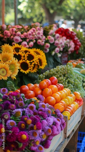 A colorful summer market with fresh flowers and produce © Станіслав Козаков