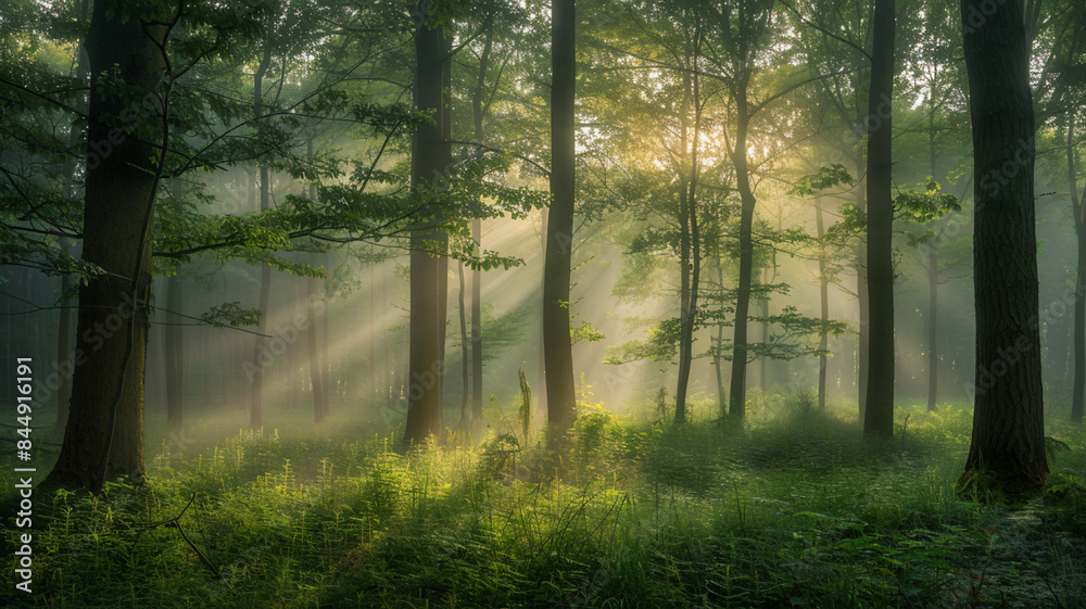 Trail in beautiful misty forest, AI Generative Trail in beautiful misty forest, AI Generative