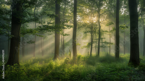 Trail in beautiful misty forest  AI Generative