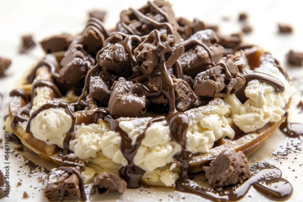 Decadent chocolate and vanilla ice cream sundae with whipped cream and chocolate chunks, ideal for high resolution food photography and capturing a rich dessert Decadent chocolate and vanilla ice cream sundae with whipped cream and chocolate chunks, ideal for high resolution food photography and capturing a rich dessert