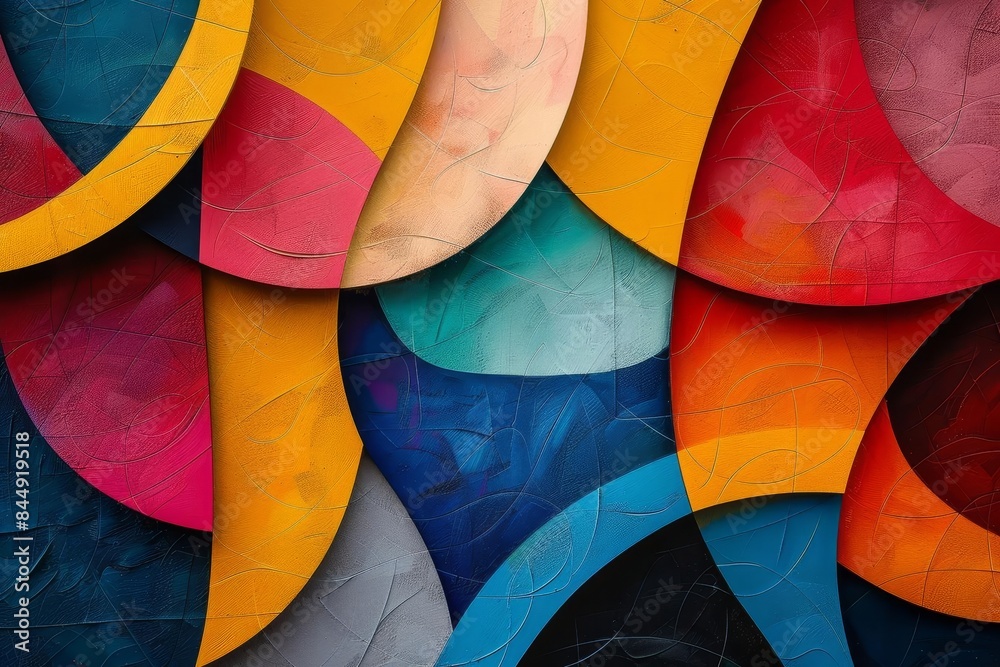 Fototapeta premium Abstract geometric shapes with vibrant colors, dynamic composition, contemporary art