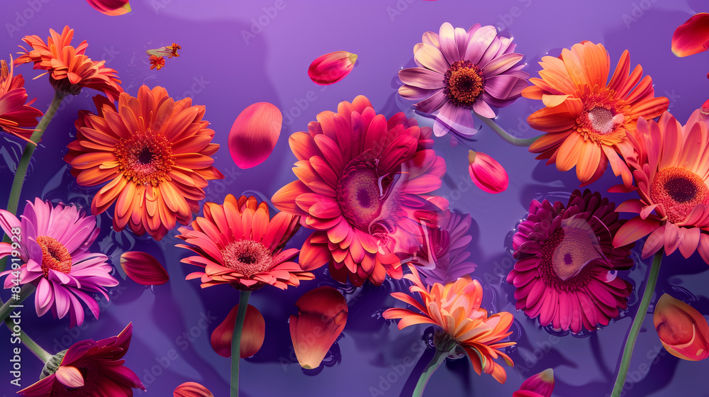 Obraz premium Vivid floral array on a purple background