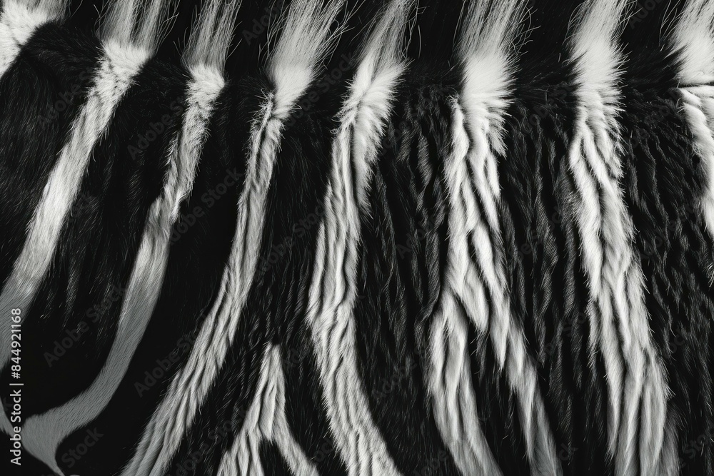 Close-up view of zebra fur patterns highlighting the unique striped texture in black and white Close-up view of zebra fur patterns highlighting the unique striped texture in black and white