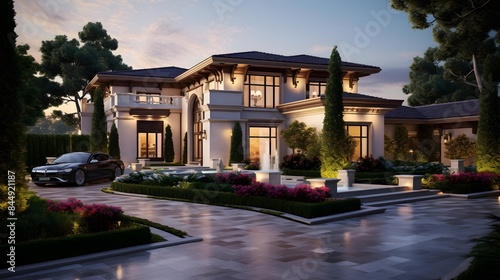 A panoramic shot of a luxury house in the evening. © Iman