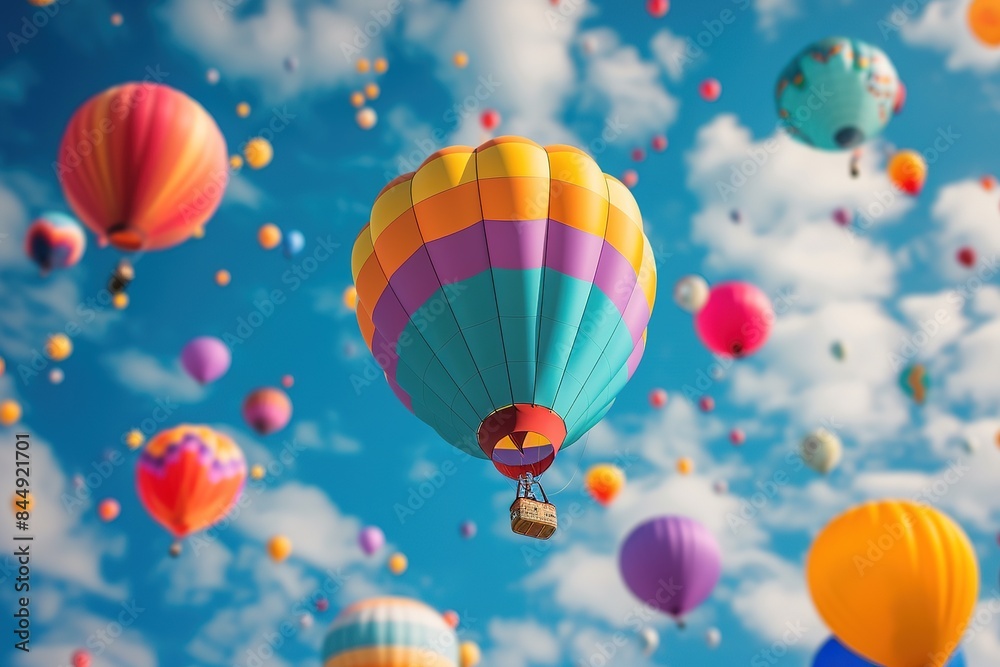 Obraz premium Beautiful multicolored colorful air balloons on ablue festive background