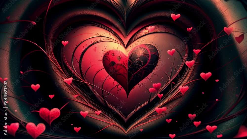 Abstract love heart. Seamless looped red hearts background.