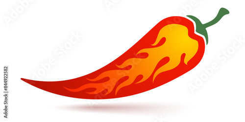 Vector illustration of a spicy chilli pepper with flame. Red chilli pepper with flame for Mexican or Thai food.