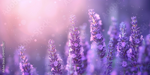 A closeup of lavender flowers in full bloom  with sunlight filtering through the leaves