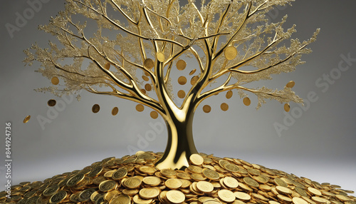 Shimmering Wealth: A Glowing Tree Laden with Golden Coins