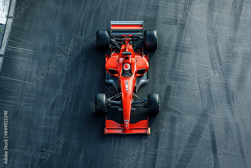 Red Formula racing car in motion, Ai generated