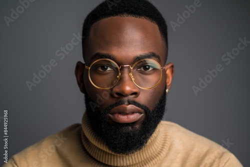 a young african man wearing glasses and a turtle neck sweater © Sergei