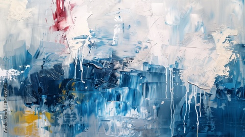 a blue and white abstract painting