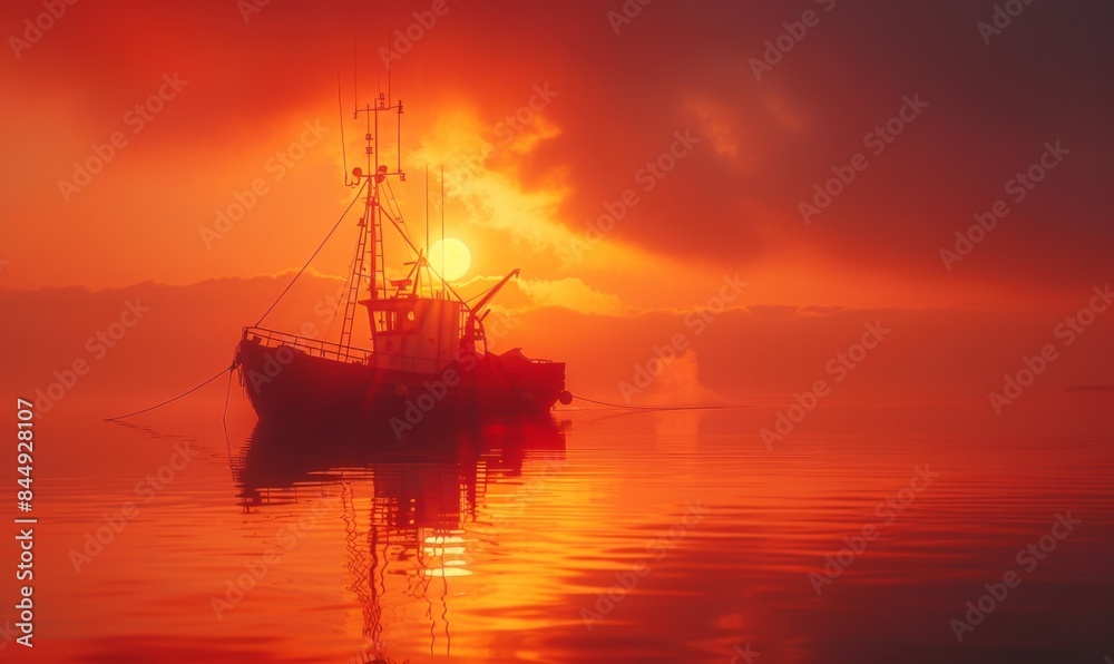 Fishing boat anchored at sunset Fishing boat anchored at sunset