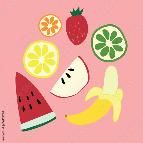 Vibrant Harvest: Artistic Fruit Ensemble. Vector Illustration EPS10