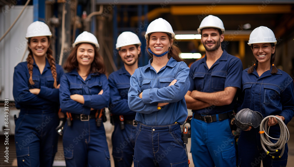 group of worker team, Labor with engineer team confident portrait. Female engineer and team
