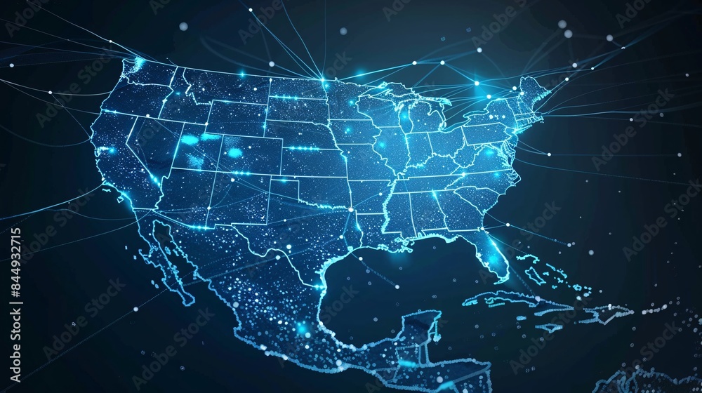 Digital Map of the United States with Network Connections Digital Map of the United States with Network Connections