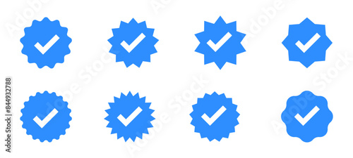 Checkmark in star badge vector icons. Check icon badge set.