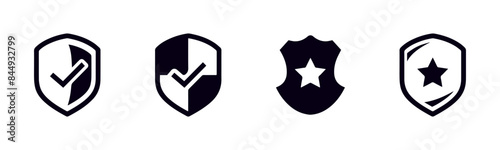 Shield with checkmark vector icon set. Shields protection approval symbol collection.