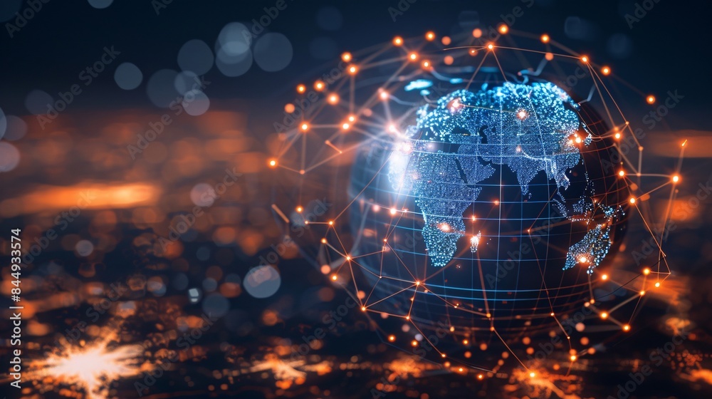 Fototapeta premium Global Network Connection with Glowing Earth