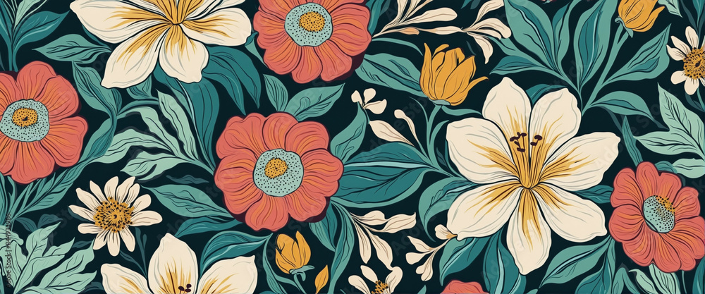 Creative and contemporary seamless abstract floral art collection in vibrant colours for spring and summer fashion and textile design Creative and contemporary seamless abstract floral art collection in vibrant colours for spring and summer fashion and textile design