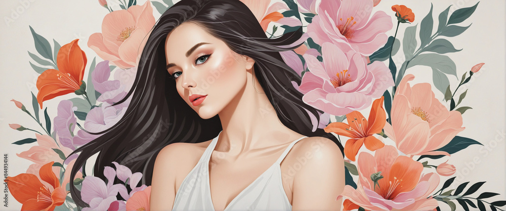 Beauty Blooms: An Elegant and Artistic Portrait of a Woman Surrounded by Flowers