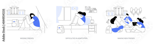 Student social adaptation isolated cartoon vector illustrations se