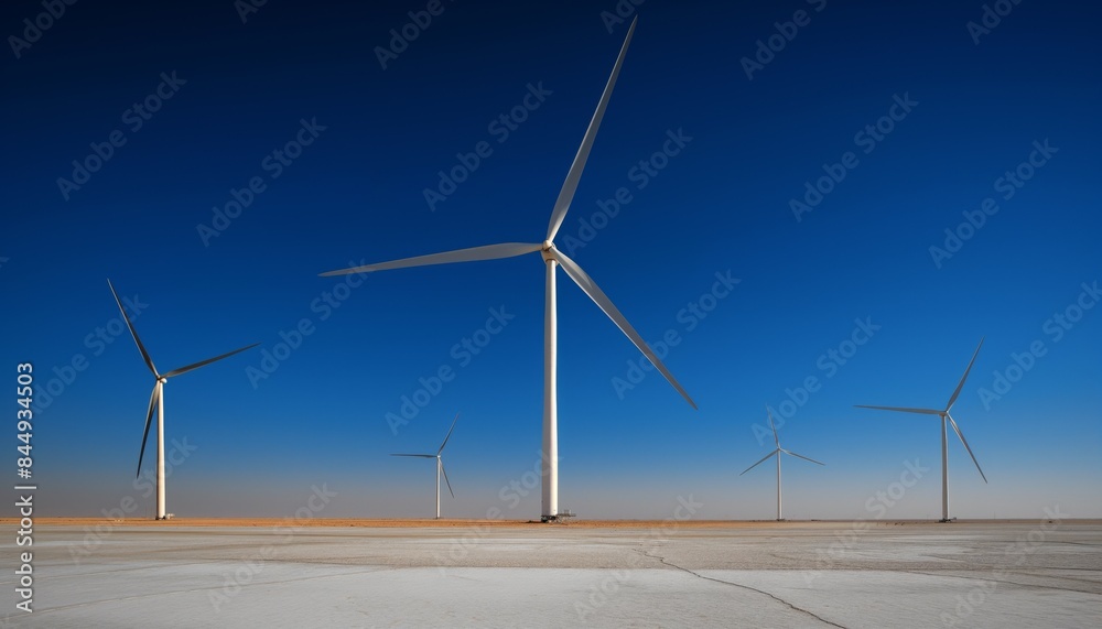 Wind turbines on cracked ground under blue sky Wind turbines on cracked ground under blue sky