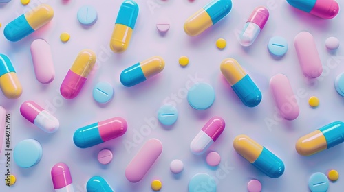 Colorful pills tablets for virus protection concept on light background