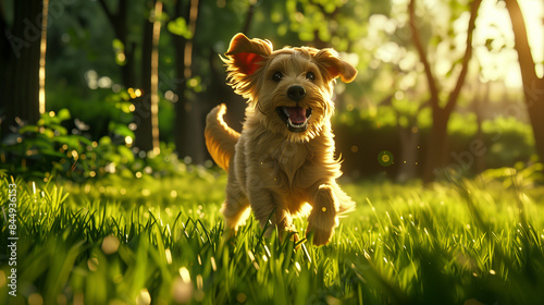 Detailed image of a dog joyfully playingfetch