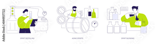 Hard liquor production abstract concept vector illustrations.