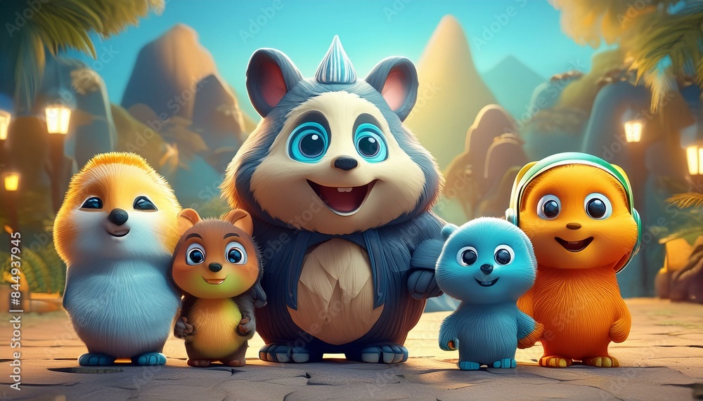 utout set of cartoon 3d like animal characters happy standing as toys or children movie toon utout set of cartoon 3d like animal characters happy standing as toys or children movie toon