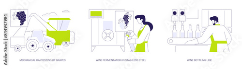 Wine production abstract concept vector illustrations.