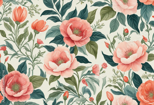 Wallpaper Mural Watercolor Floral Pattern in Modern Art Nouveau Style Torontodigital.ca
