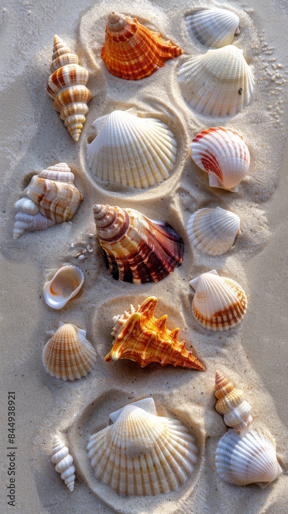 Seashells arranged in the sand Seashells arranged in the sand