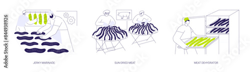 Meat drying abstract concept vector illustrations.