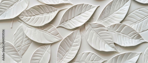 Fototapeta Naklejka Na Ścianę i Meble -  White geometric floral leaves 3d tiles wall texture background 
